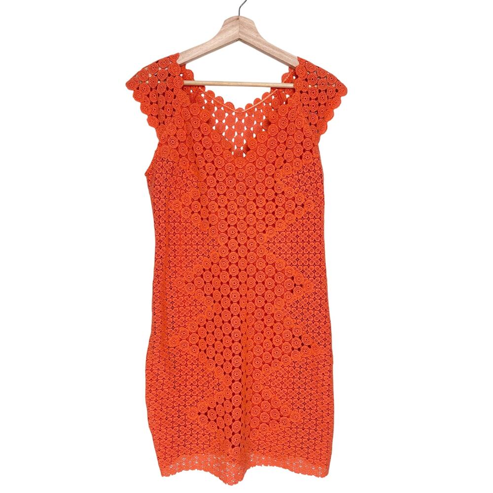 Anthropologie Yoana Baraschi Eyelet Lace Crochet Sleeveless Dress | Orange| SZ 8